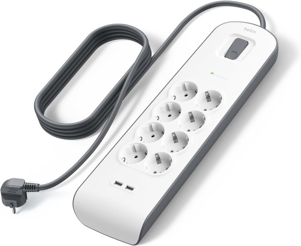 Belkin bsv804Vf2M Akım Korumalı Uzatma Priz,8 Çıkışlı Priz,2,4A Çıkışlı iki (2) adet USB Bağlantı Noktası ,2M, 2x2.4A USB Girişi Outlet