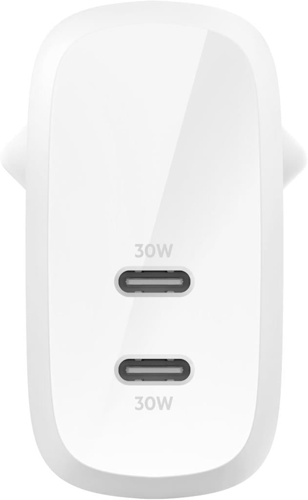 Belkin Boost Charge Çift USB-C Fişi, PPS'li, iPhone 16 ve Diğerleri, iPad, Samsung Galaxy, Google Pixel, MacBook için 60W Şarj Cihazı, USB-C'den Lightning Kablosu ve USB-C Uyumlu, Beyaz - Teşhir