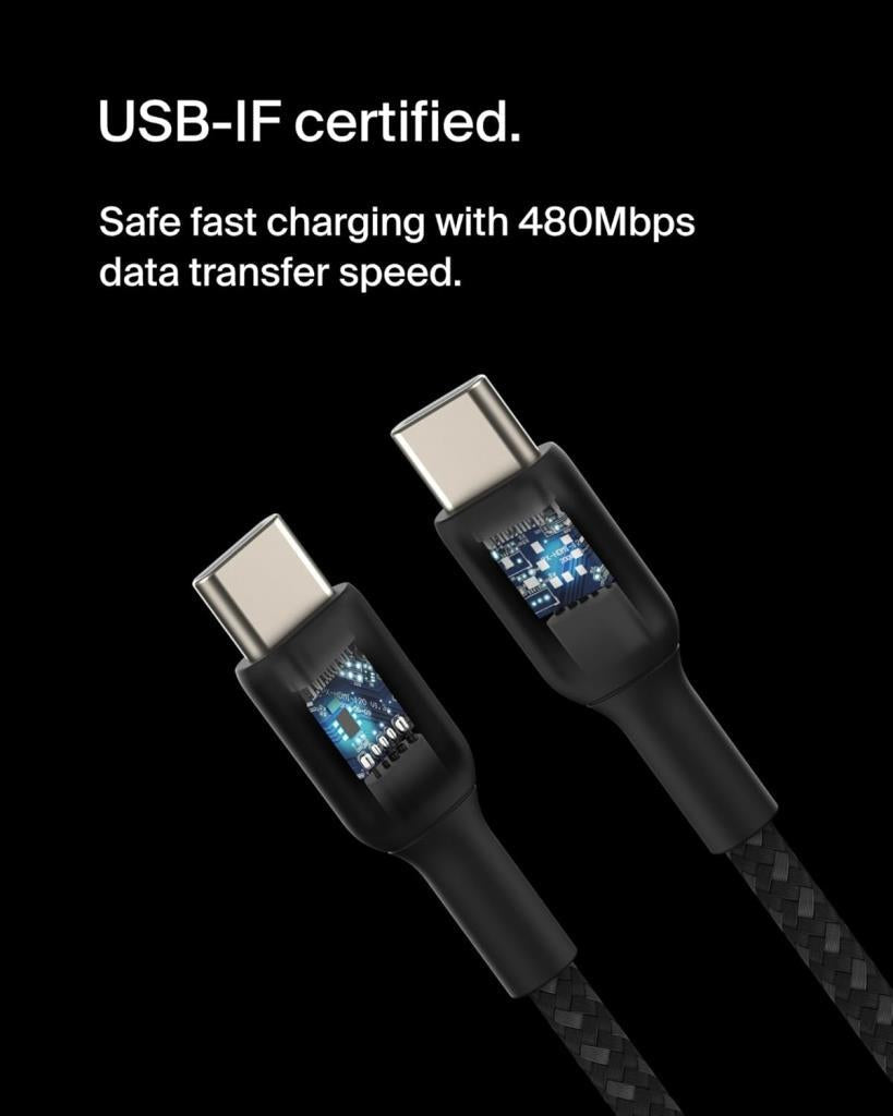 Belkin BoostCharge Örgülü USB-C to USB-C Şarj Kablosu (1 Metre, 2'li Paket - Siyah) - TEŞHİR
