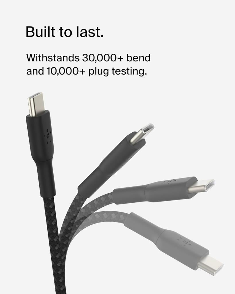 Belkin BoostCharge Örgülü USB-C to USB-C Şarj Kablosu (1 Metre, 2'li Paket - Siyah) - TEŞHİR