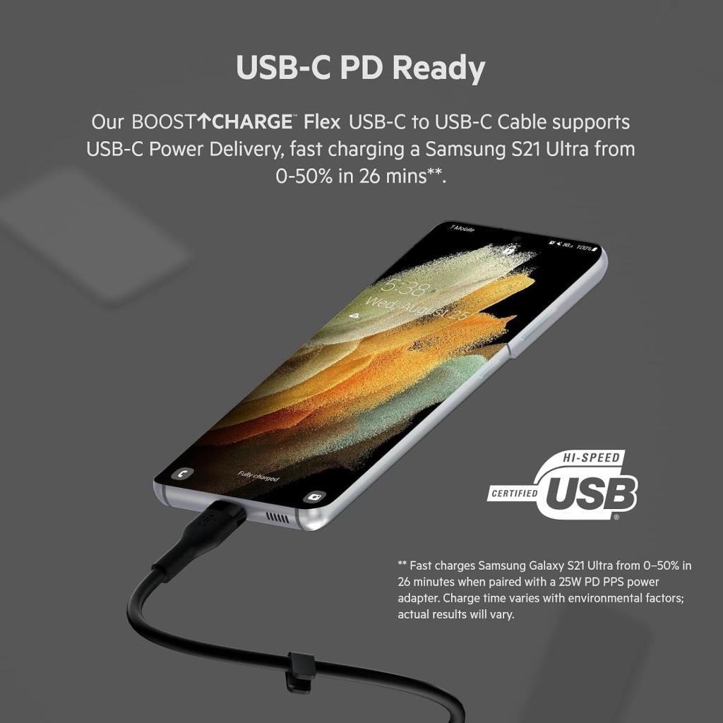 Belkin BoostCharge Flex 1 m Siyah Type-C to Type-C Hızlı Şarj Kablosu - Outlet