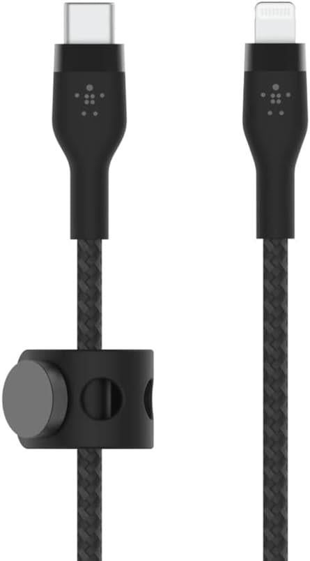 Belkin BoostCharge Pro Flex örgülü USB-C/Lightning kablosu, 1 m, MFI sertifikalı, 20 W, hızlı şarj için, PD Power Delivery ile, iPhone 14/14 Plus, 13, 12, Pro, Max, mini gibi cihazlar için, siyah Teşhir