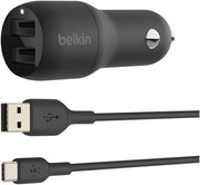 Belkin Çift USB Araç Şarj Cihazı 24 W + USB-C Kablosu (Boost Charge Çift Bağlantı Noktalı Araç Şarjı, 2 Bağlantı Noktalı USB Araç Şarjı) Nintendo Switch Araç Şarjı, iPad Pro Araç Şarjı Outlet