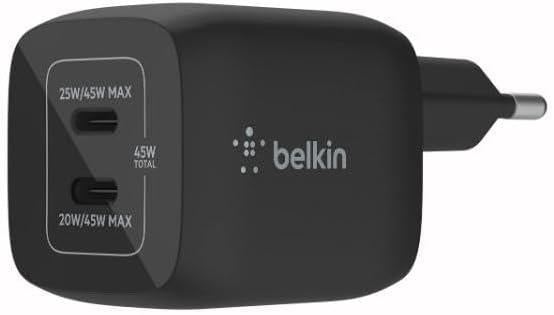 Belkin Çift Usb-C Duvar Şarj Cihazı 45W Siyah Gan Pd 3.0 Hızlı Şarj Siyah Teşhir
