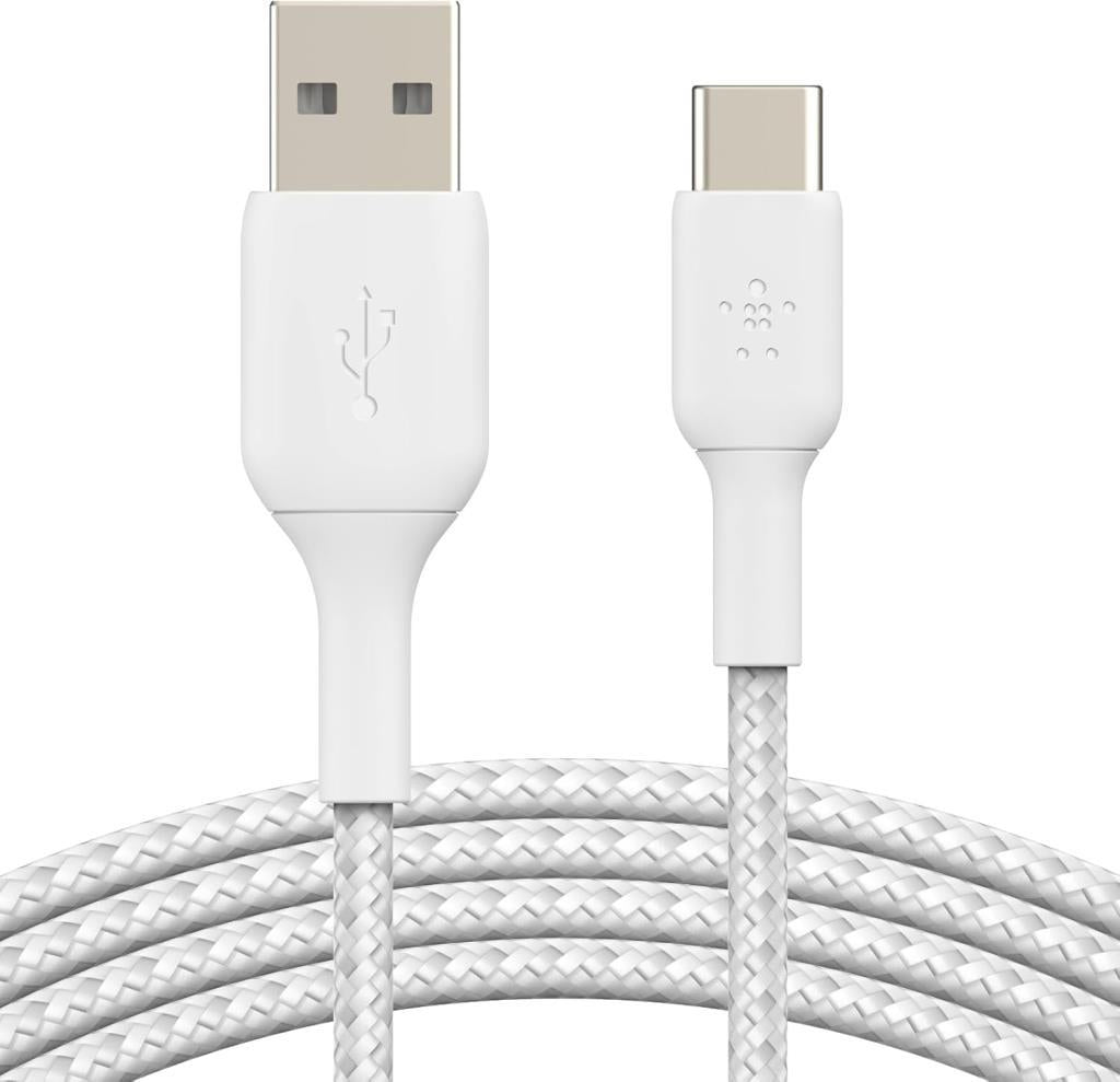 Belkin Örgülü USB-C Kablosu (Boost Charge USB- C-USB Kablosu, Note10, S10, Pixel 4, iPad Pro, Nintendo Switch ve daha fazlası için USB C Tipi Kablosu) 2 metre, Beyaz - Outlet