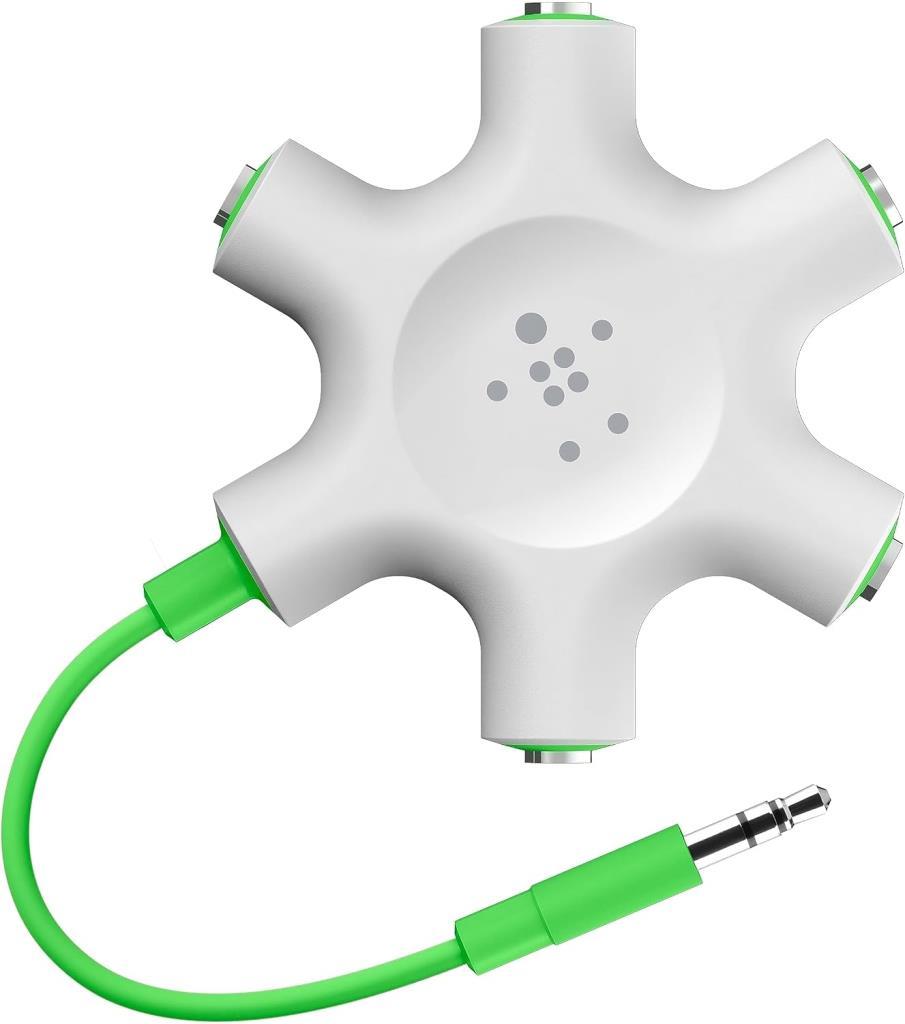 Belkin Rockstar 3,5 mm Jak 5'li Kulaklık Çoklayıcı Kablo, iPhone ve Samsung Uyumlu, Beyaz/Açık Yeşil - Outlet