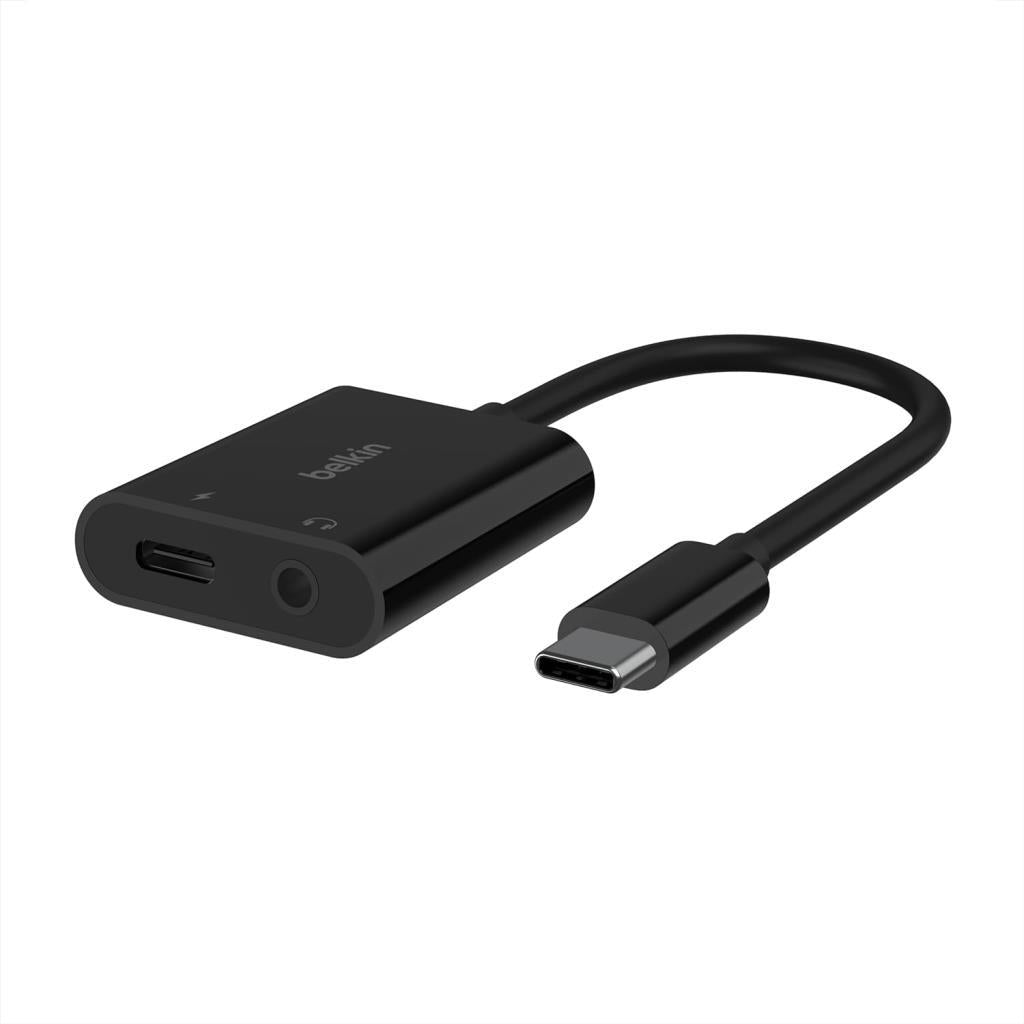 Belkin RockStar USB-C Şarj Adaptörlü 3,5 mm Ses, iPad Pro, Galaxy, Note, Google Pixel, LG G6, Sony Xperia, OnePlus ve Daha Fazlası ile Uyumlu USB-C Ses Adaptörü - Siyah Teşhir