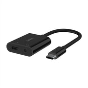 Belkin RockStar USB-C Şarj Adaptörlü 3,5 mm Ses, iPad Pro, Galaxy, Note, Google Pixel, LG G6, Sony Xperia, OnePlus ve Daha Fazlası ile Uyumlu USB-C Ses Adaptörü - Siyah Outlet