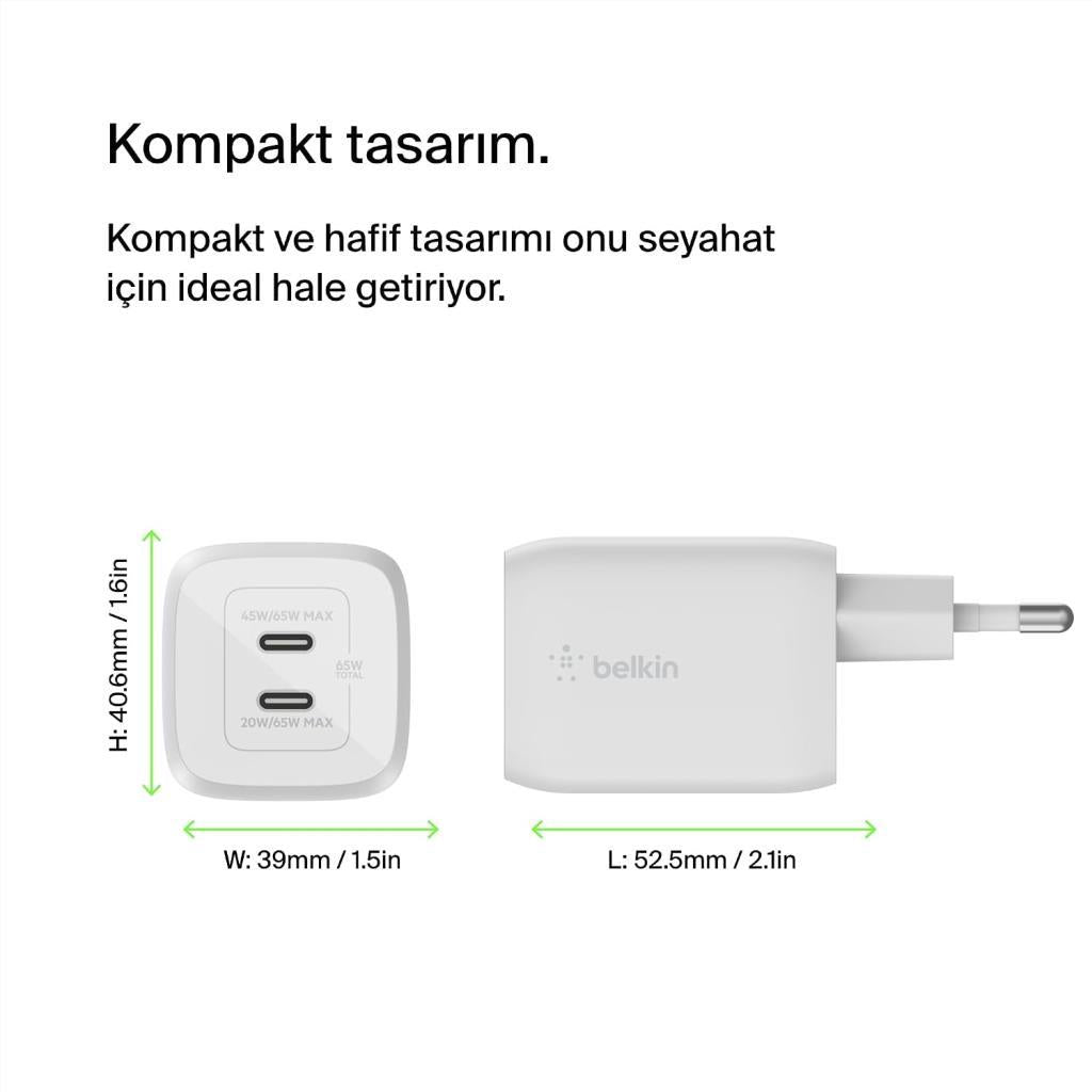 Belkin BoostCharge Pro WCH013VFWH 65 W Hızlı Şarj Adaptörü - Outlet