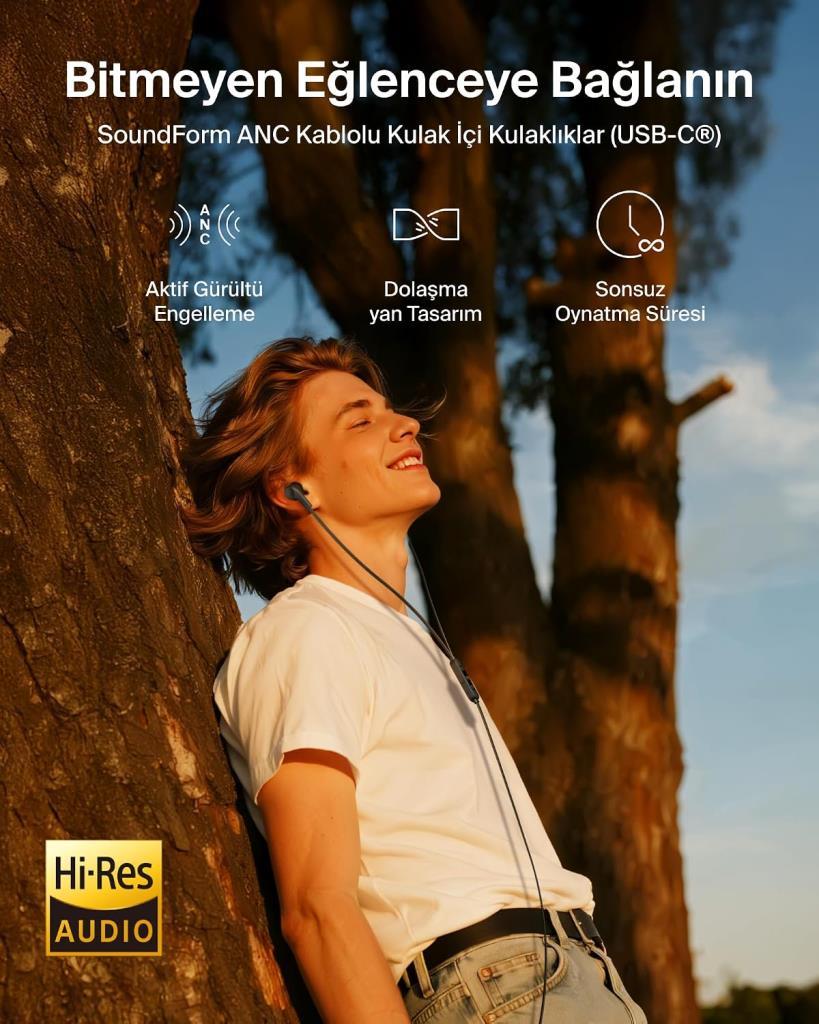 Belkin SoundForm ANC USB-C Bağlantılı, Mikrofonlu Kulakiçi Kablolu Kulaklık, Beyaz - Teşhir