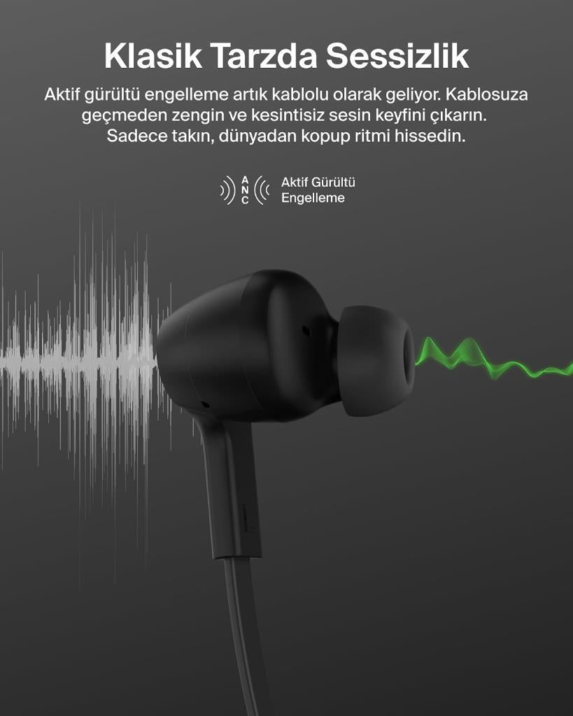 Belkin SoundForm ANC USB-C Bağlantılı, Mikrofonlu Kulakiçi Kablolu Kulaklık, Beyaz - Teşhir