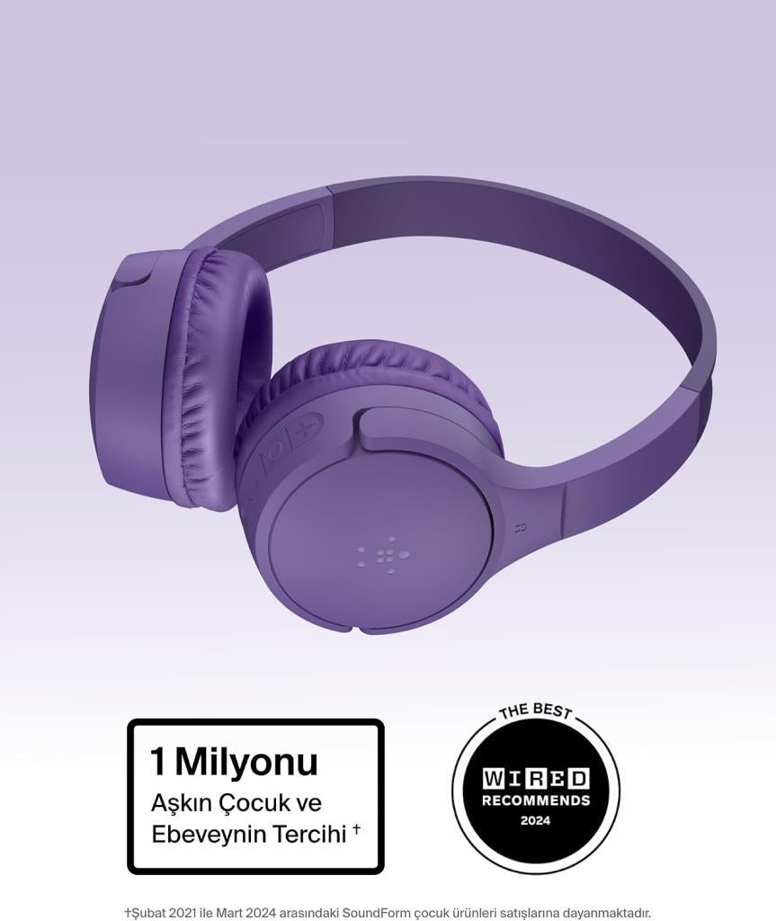 Belkin SoundForm Mini Kids Lila Kulak Üstü Bluetooth Kulaklık - OUTLET