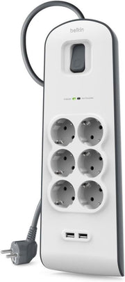 Belkin BSV604VF2M 650 Joule 2 USB'li 6'lı 2 m Akım Korumalı Priz Teşhir