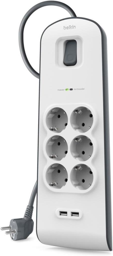 Belkin BSV604VF2M 650 Joule 2 USB'li 6'lı 2 m Akım Korumalı Priz Teşhir