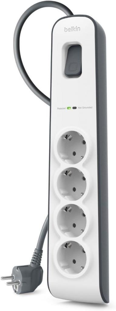 Belkin Surgemaster 4'lü priz, yüksek gerilim korumalı (2 m kablo) beyaz/gri BSV400vf2M Outlet
