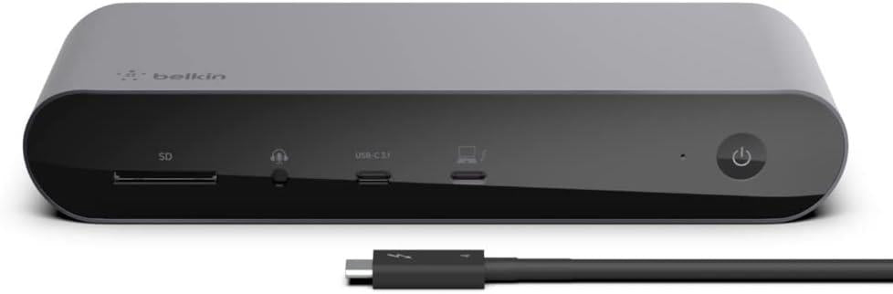 Belkin Thunderbolt 4 Dock Pro, Single 8K 60hz, Dual 4K Display Compatible, 2 x Thunderbolt 4 Ports, 2 x HDMI Ports, 90W Power Delivery PD, Audio In/Out Display