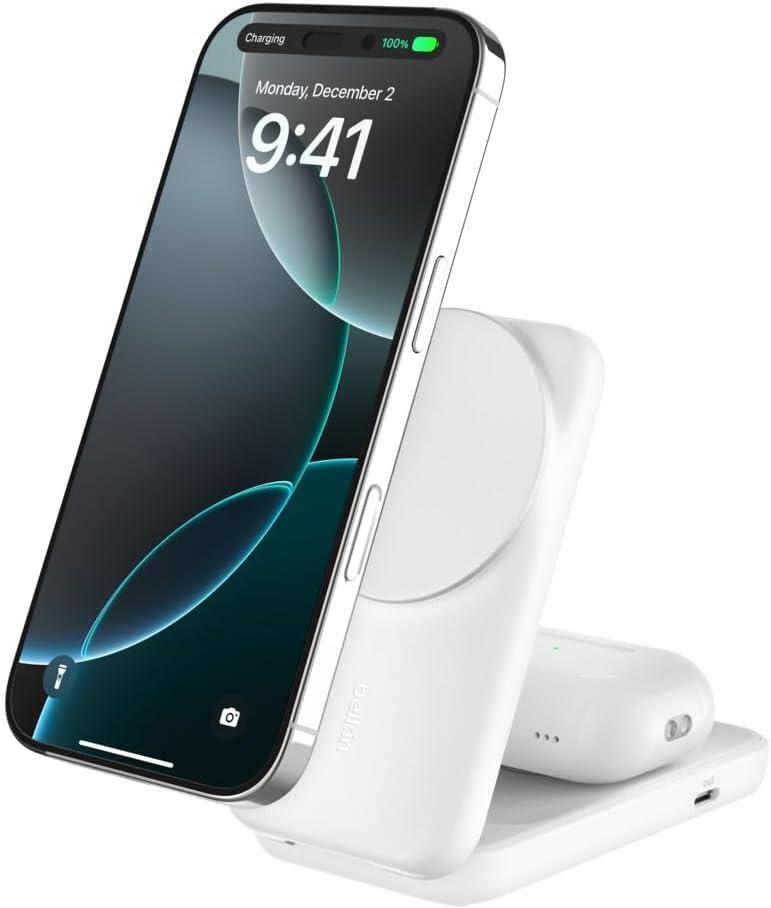 Belkin UltraCharge 2’ü 1 Arada Qi2 Manyetik Kablosuz Şarj 25 W, Beyaz - TEŞHİR