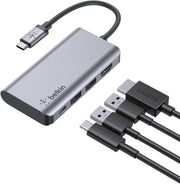 Belkin USB C 4'ü 1 Arada Çok Bağlantı Noktalı Adaptör (4K HDMI, USB-C 100W PD Geçişli Şarj ve Daha Fazlası için 2 x USB A Bağlantı Noktası ile) - Outlet