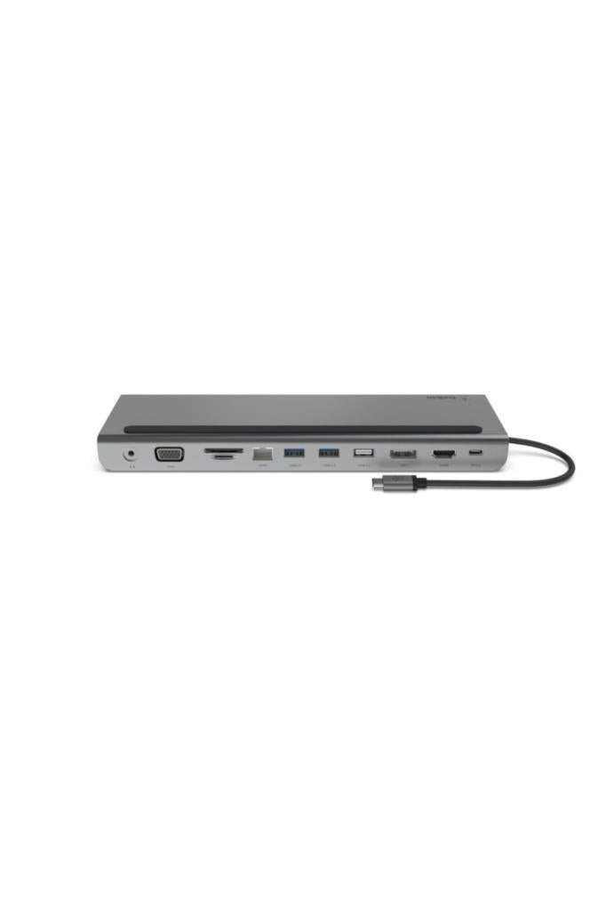 Belkin USB-C Hub, 11'i 1 arada Çoklu Bağlantı Noktalı Adaptör Yuvası, 4K HDMI, DisplayPort, VGA, USB-C ve 100W, Bağlı Cihazdan Şarj Etmek İçin, 3x USB A, Gigabit Ethernet, SD,, 3,5 mm Jak Outlet
