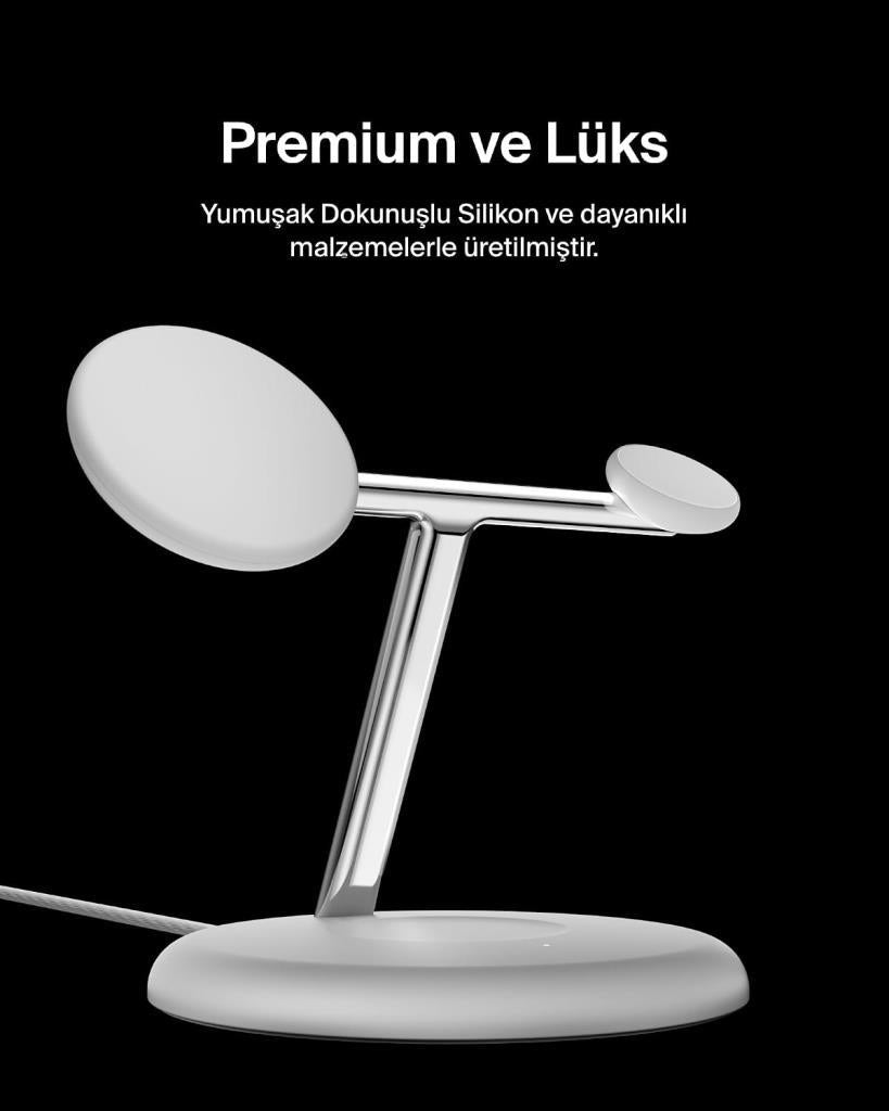 Belkin 3'ü 1 Arada Manyetik MagSafe Uyumlu Qi2 15W Kablosuz Şarj Standı - TEŞHİR