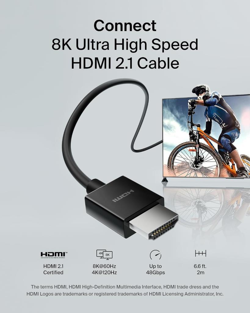 Belkin Yüksek kaliteli Ultra Highspeed HDMI-2.1 kablo, 4K/Dolby Vision HDR, Apple TV'den optimum oynatma, 2,2 m - siyah - TEŞHİR