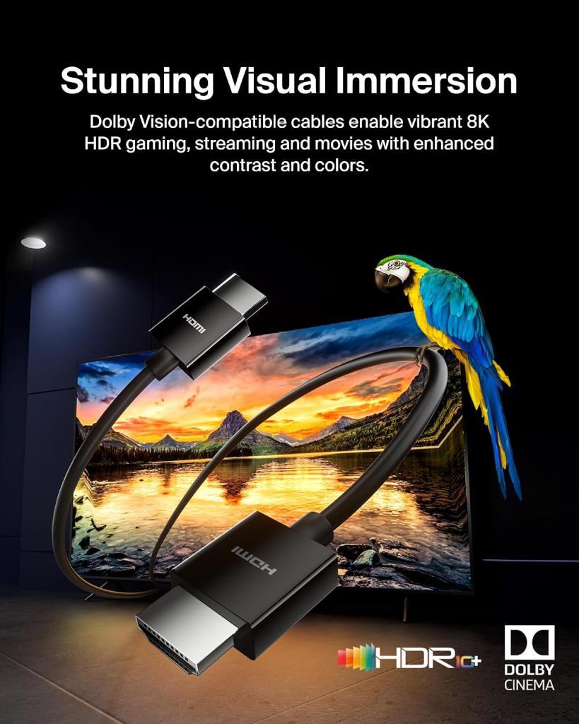 Belkin Yüksek kaliteli Ultra Highspeed HDMI-2.1 kablo, 4K/Dolby Vision HDR, Apple TV'den optimum oynatma, 2,2 m - siyah - TEŞHİR
