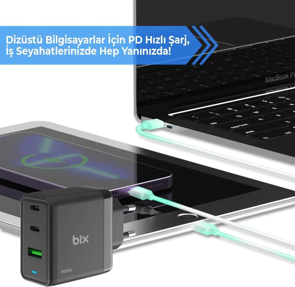 Bix BX65GD 65 W PD Şarj Adaptörü Teşhir
