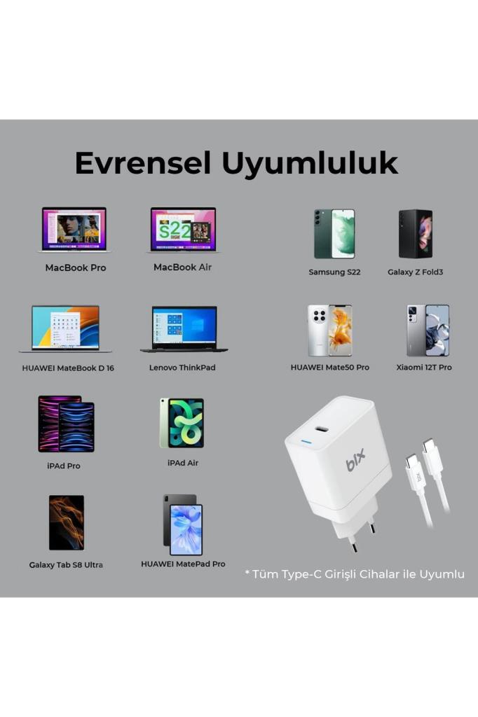 Bix BX-UC65WFTA 2 m Type-C Kablolu Hızlı Şarj Aleti -OUTLET
