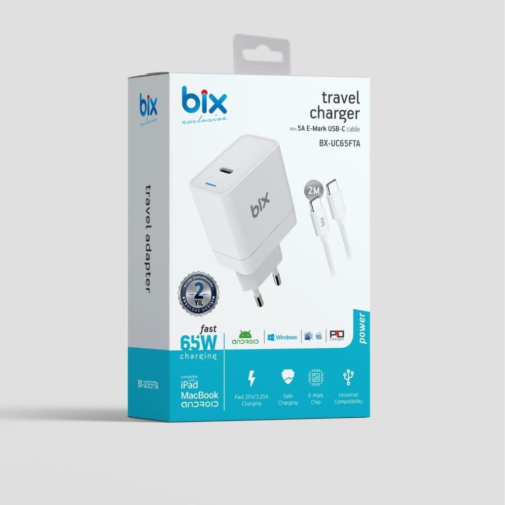 Bix BX-UC65WFTA 2 m Type-C 65 W Hızlı Ev Şarj Cihazı - TEŞHİR