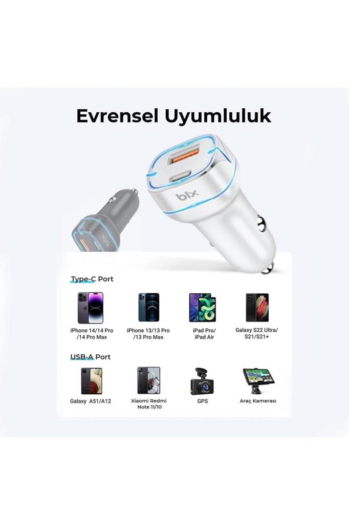 Bix BX-CCP36WT Beyaz 36 W Hızlı Araç Şarj Aleti - TEŞHİR