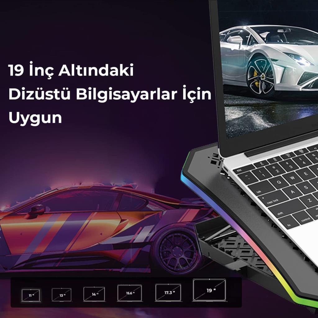 Bix BX-CP02G 6 Fanlı 10"-19" RGB Laptop Soğutucu - Teşhir