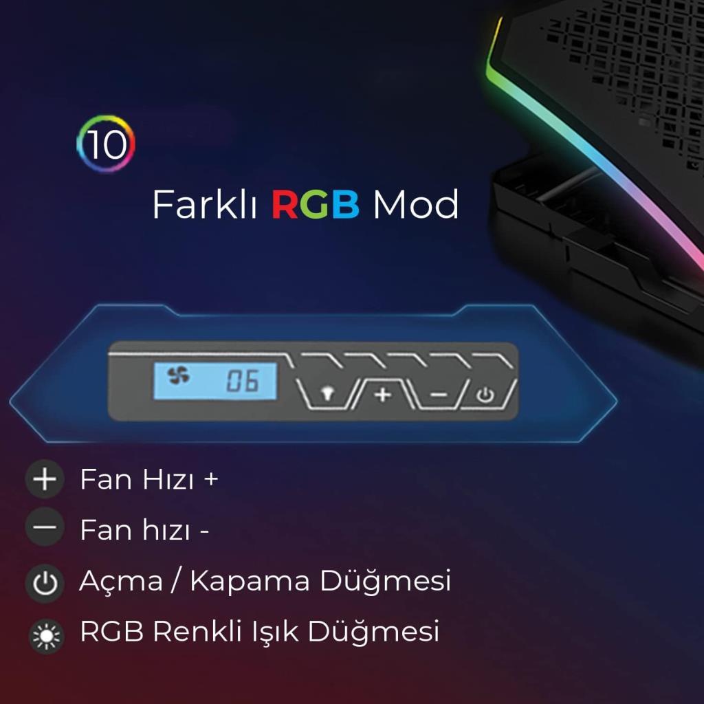 Bix BX-CP02G 6 Fanlı 10"-19" RGB Laptop Soğutucu - Teşhir