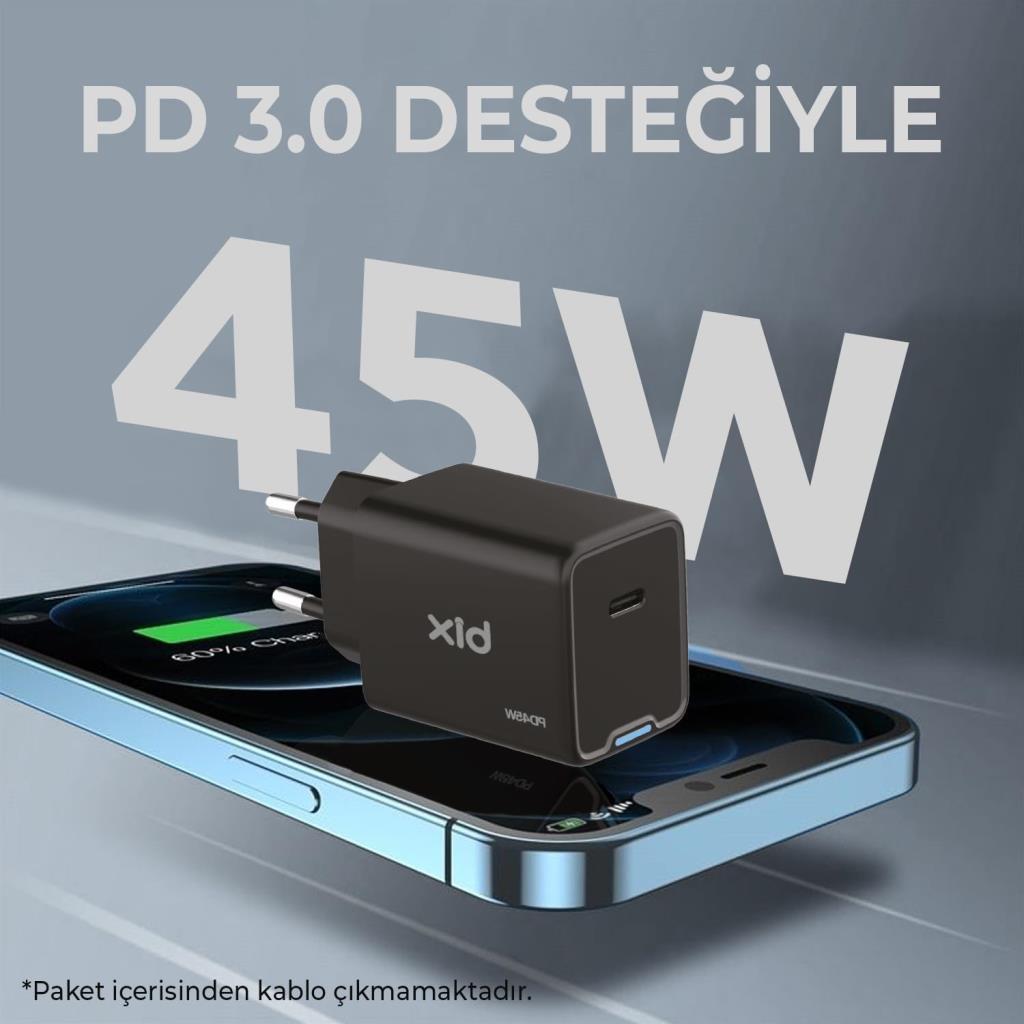 Bix BX1P45G 45 W Siyah Hızlı Şarj Adaptörü - Outlet