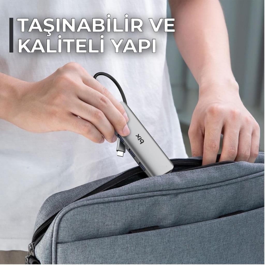 Bix BXC06HB Type-C'den 3 Bağlantı Noktalı Gigabit Ethernet USB 3.2 Hub