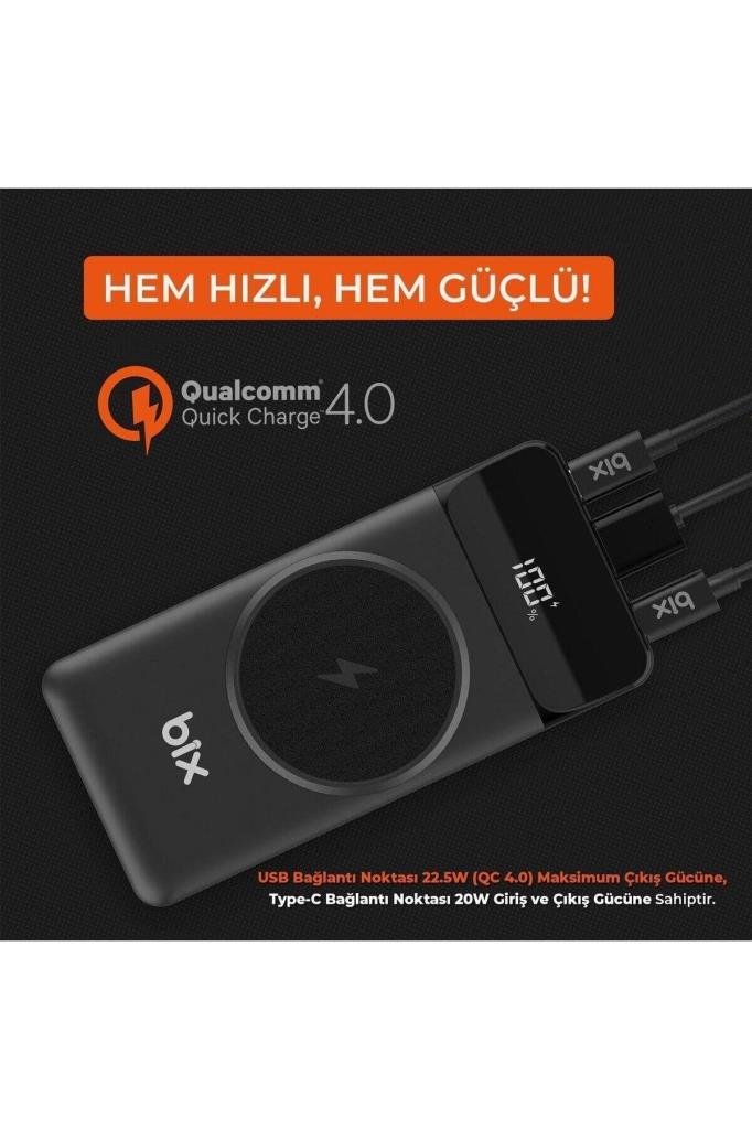 Bix PB102 10000 mAh Hızlı Şarj Kablosuz Powerbank - TEŞHİR