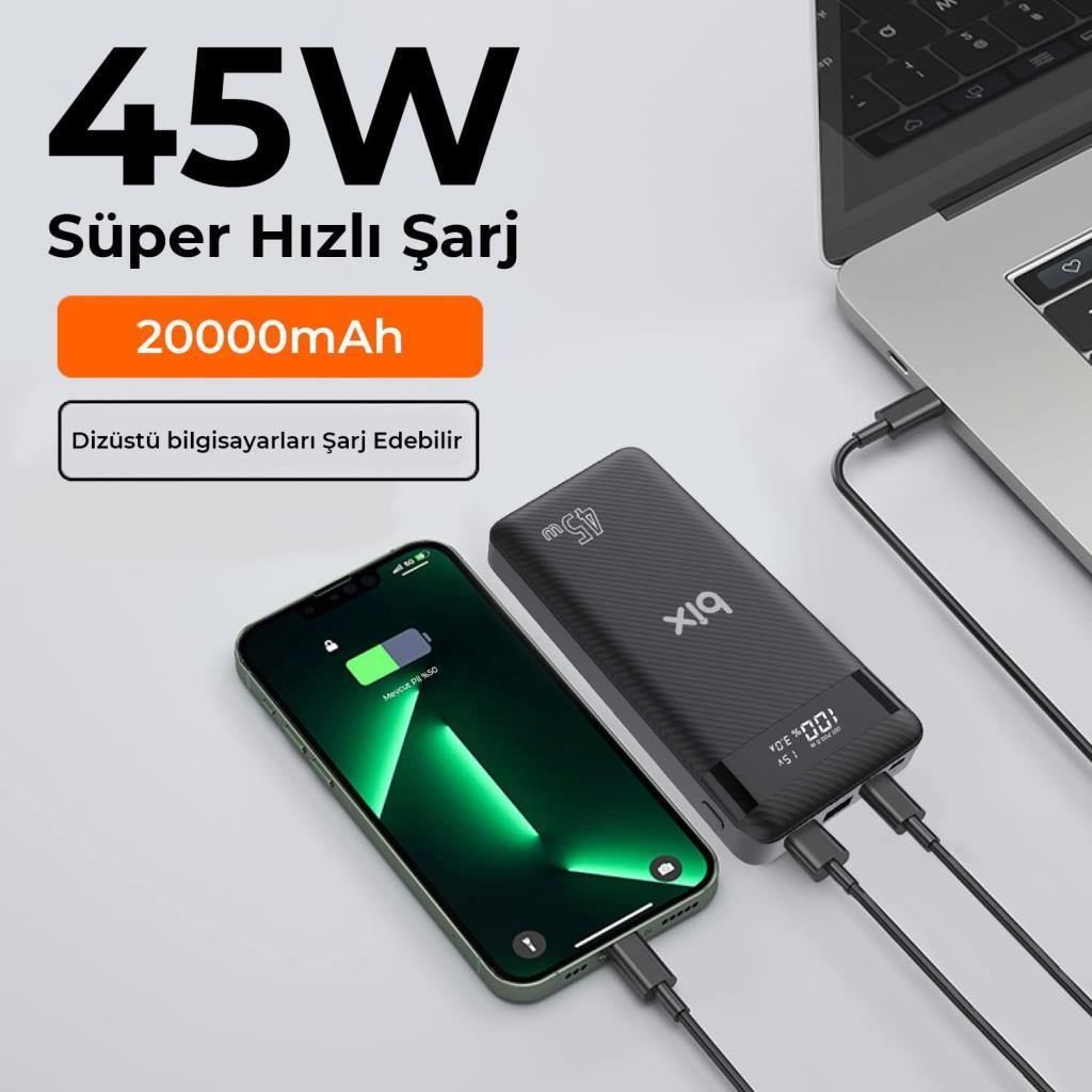Bix PB202 Siyah 20000 mAh Hızlı Şarj Powerbank - Teşhir
