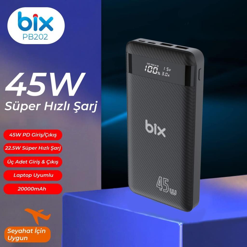 Bix PB202 Siyah 20000 mAh Hızlı Şarj Powerbank - Teşhir