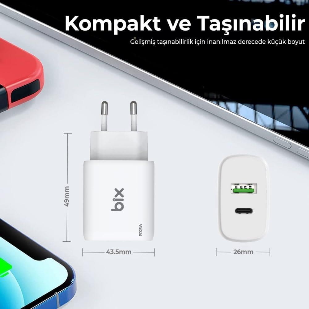 Bix ZH-2U41T 25W Siyah Hızlı Şarj Adaptörü - Outlet