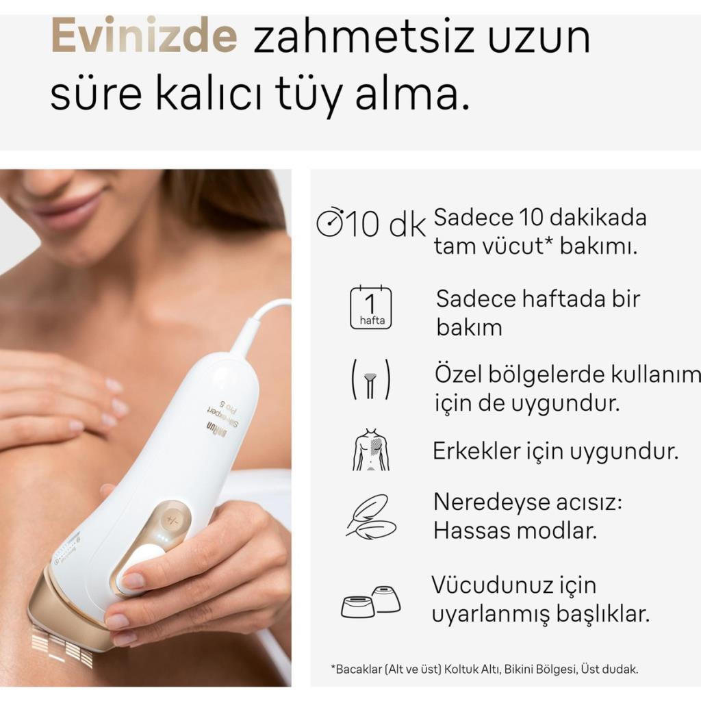 BRAUN PL5146 IPL Silk·Expert Pro 5 2 Başlıklı 400.000 Atımlı Lazer Epilasyon Cihazı Beyaz Gold