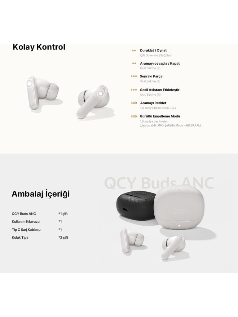 QCY Buds HT15 ANC TWS Bluetooth Kulak İçi Kulaklık Siyah 45 dB ANC, 6 Mikrofon ENC, Çift Cihaz Desteği, IPX4 - Teşhir