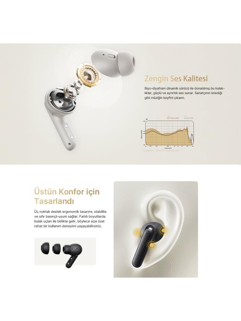 QCY Buds HT15 ANC TWS Bluetooth Kulak İçi Kulaklık Siyah 45 dB ANC, 6 Mikrofon ENC, Çift Cihaz Desteği, IPX4 - Teşhir