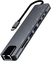 Buff Labs Type C USB 8 in 1 Hub Çoklayıcı Adaptör USB 3.0, HDMI, USB C, SD, Ethernet - Outlet