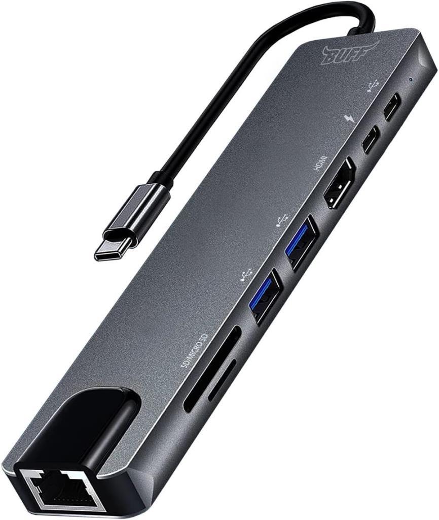 Buff Labs Type C USB 8 in 1 Hub Çoklayıcı Adaptör USB 3.0, HDMI, USB C, SD, Ethernet - Outlet