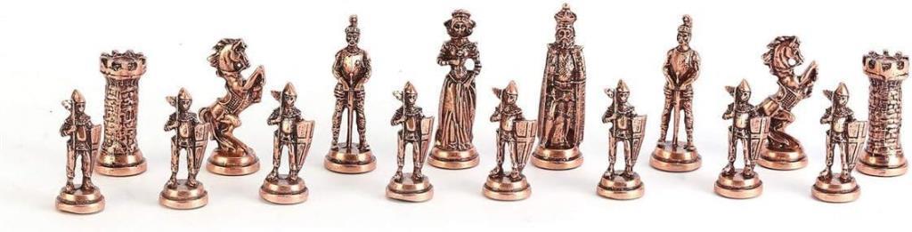 GiftHome Büyük Boy Metal İngiliz Satranç Takımı Antik ve El Yapımı Masif Hakiki Sedef Çekmeceli Tahta - Outlet