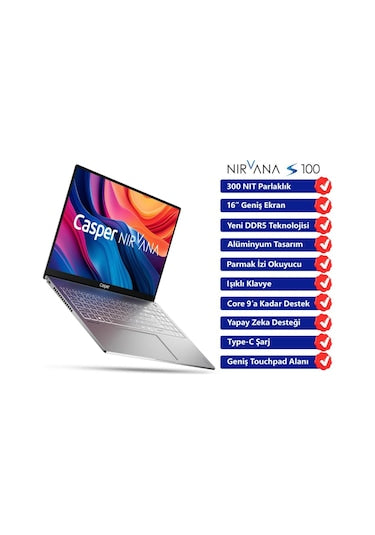 Casper Nirvana S100.1362-BV00X-G-F i7-13620H 16 GB 500 GB SSD UHD Graphics 16" WUXGA Notebook - OUTLET