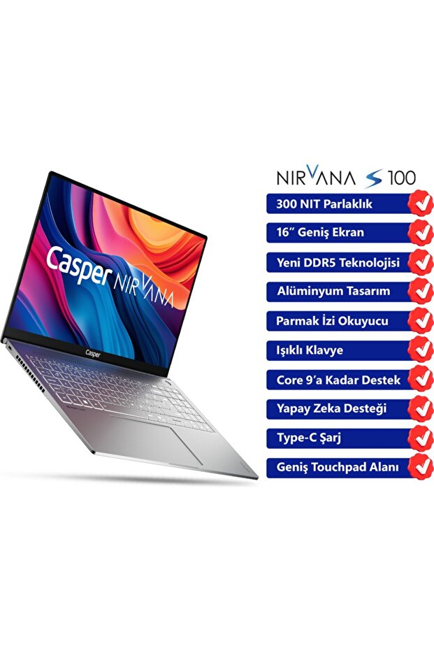 CASPER Nirvana S100 16" 300NIT Core i5-13420H 16GB DDR5 RAM 480GB NVME SSD Dos Laptop S100.1342-BV00X-G-F - OUTLET