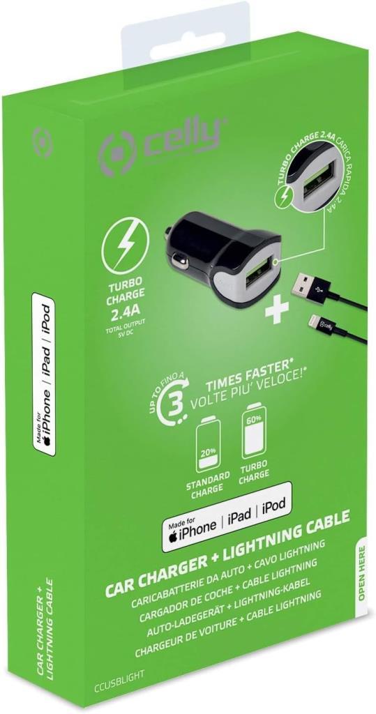 Celly Araç Şarj Kiti Lightning, Siyah