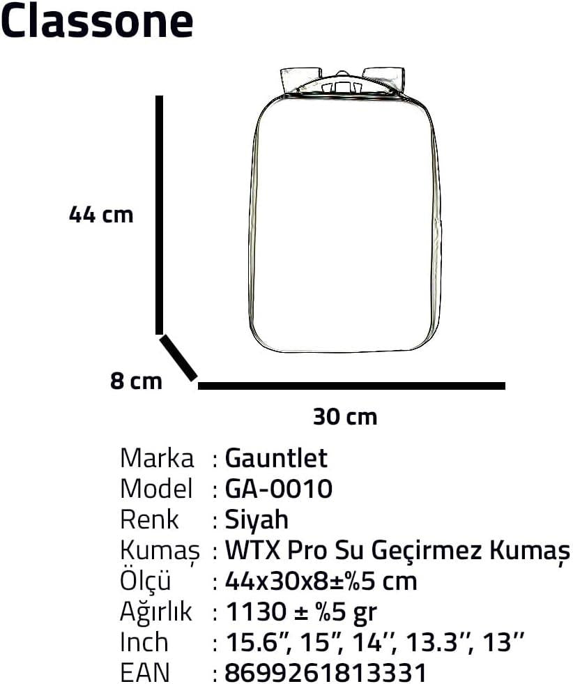 Classone GA-0010 Gauntlet V1 Sert Kabuk Serisi 15.6 inch Uyumlu WTX Pro Su Geçirmez Kumaş Laptop Çantası Siyah - Outlet
