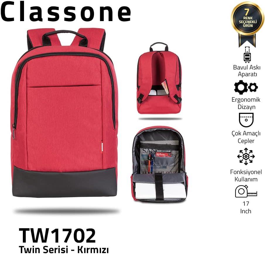 Classone BP-TW1702 Twin Color 17" Uyumlu Notebook Çantası, Kırmızı - Outlet