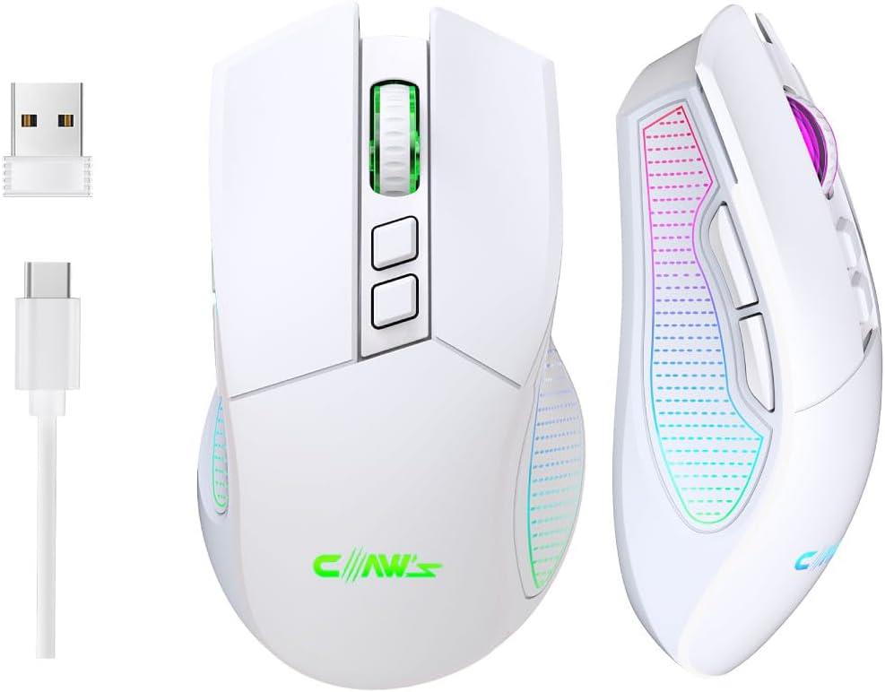 Claws Crossfire Air V1 Beyaz RGB Makrolu Şarjlı Optik Kablolu/Kablosuz Oyuncu Mouse - TEŞHİR